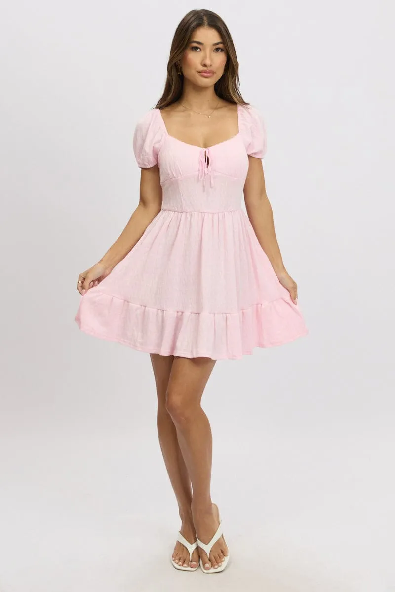 Structured Collar Effortless Chic Wear Pink Fit And Flare Dress Mini Lace