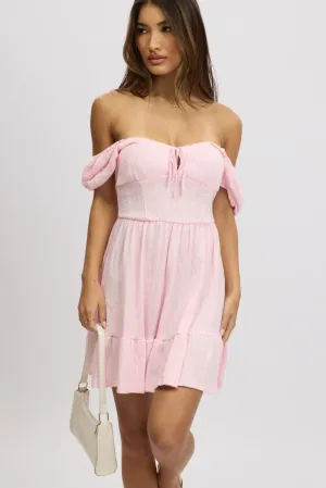 Flattering wear Pink Fit And Flare Dress Mini Lace
