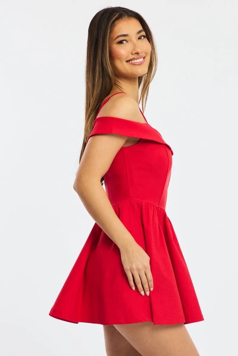 Shine Pop Generous Armholes Red Fit And Flare Dress Mini