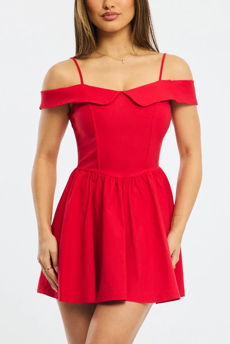 Red Fit And Flare Dress Mini fade resistant color