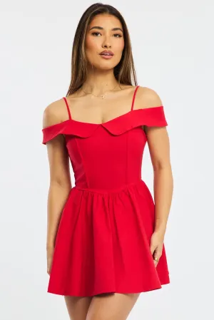 Red Fit And Flare Dress Mini Star Pop