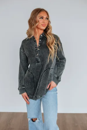 Sallie Waffle Knit Top - Vintage Black Layered Fashion
