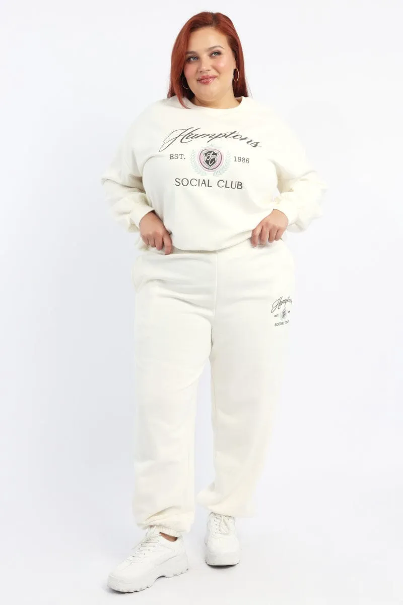 White Track Pants High Rise Cozy Design Chic Style