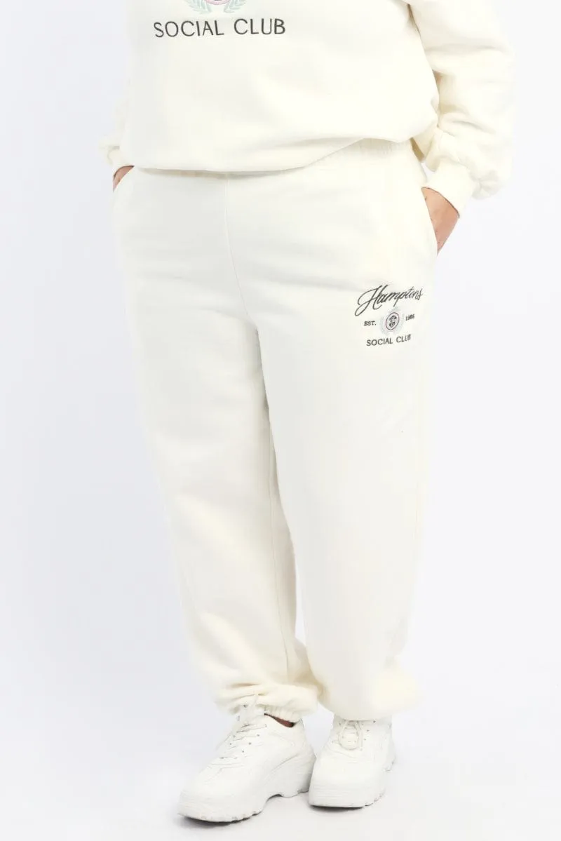 White Track Pants High Rise SoftTouchFinish