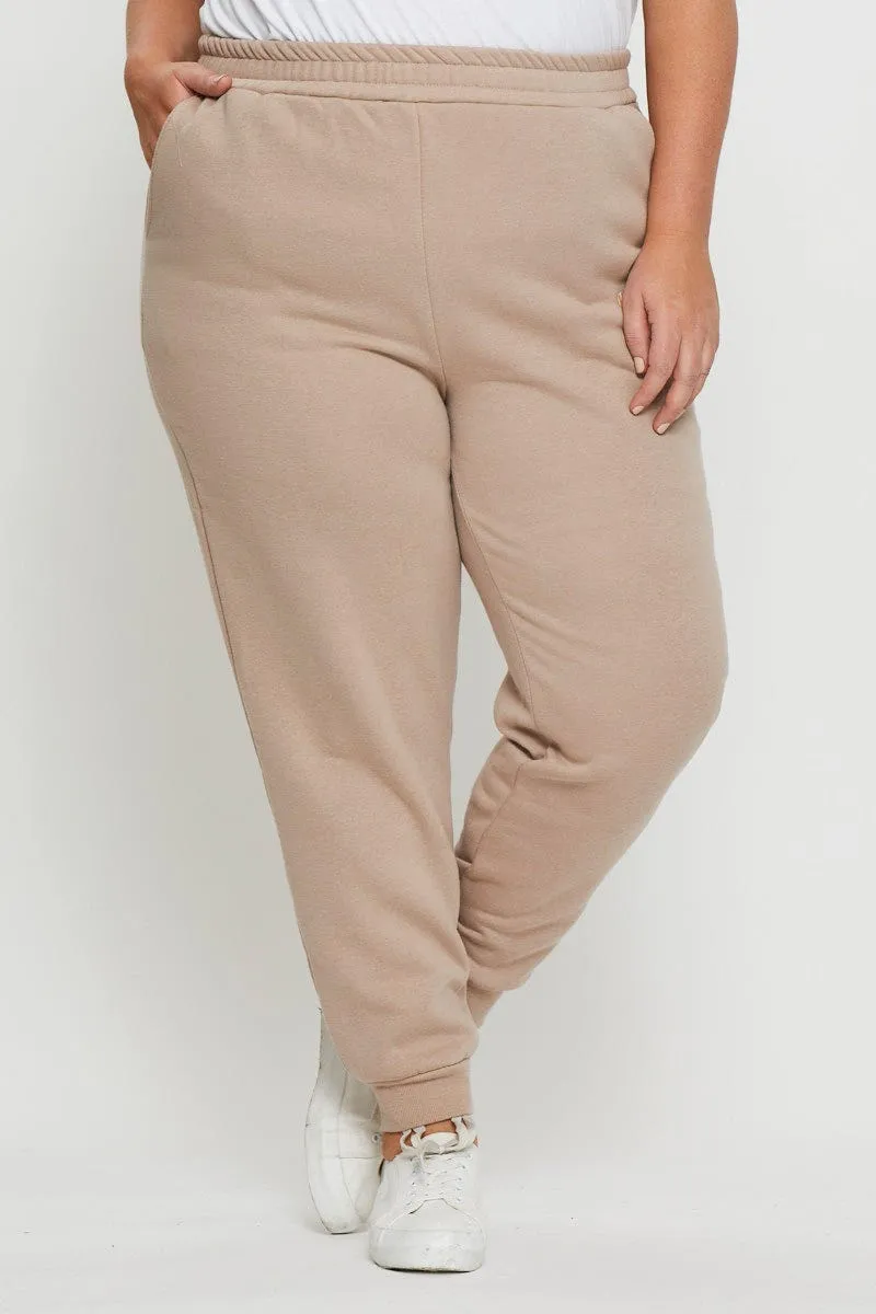 Move Easy Tagless Design Beige Track Pants High Rise Elastic Waist