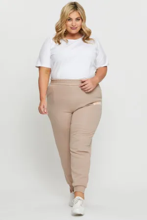 Anti Slip Waistband Beige Track Pants High Rise Elastic Waist