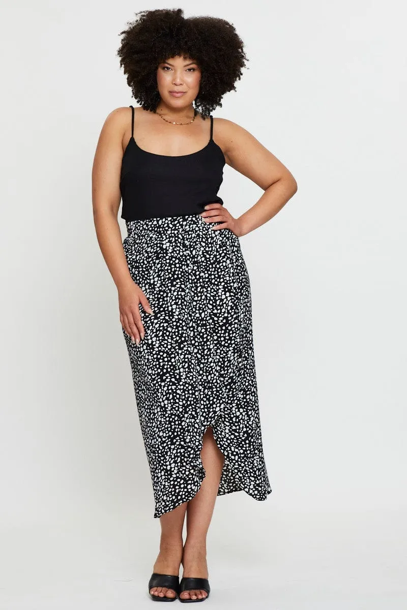 Geo Print Midi Skirt Ruchedd Low Impact Dye Street Vibe