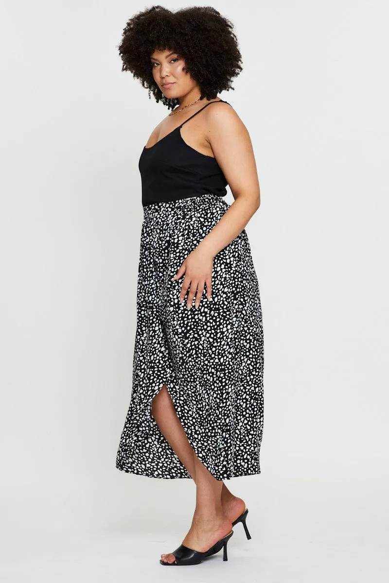 Geo Print Midi Skirt Ruchedd Light Comfort
