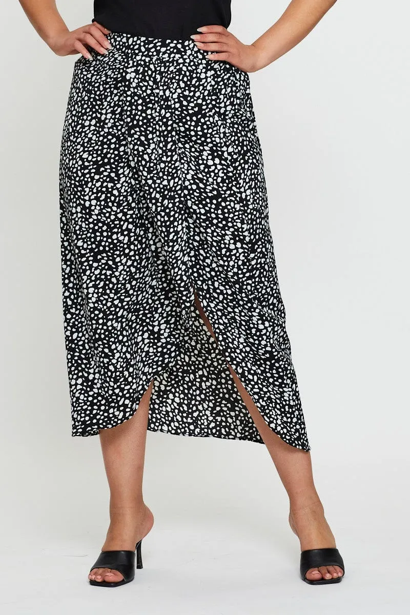 Geo Print Midi Skirt Ruchedd Innovative Fabric