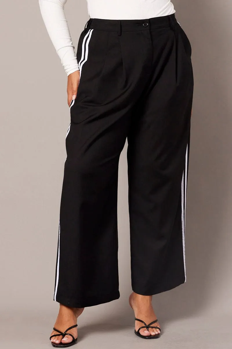 Black Wide Leg Pants Side Stripe Perfect Look