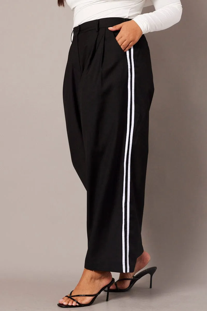 Noise Reduciting Fabric Black Wide Leg Pants Side Stripe