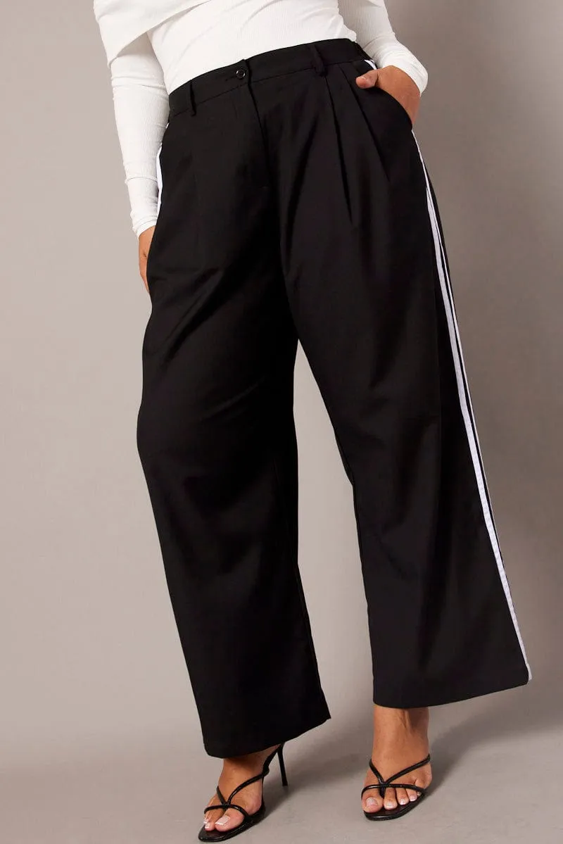 Quick Move Seamless Technology Black Wide Leg Pants Side Stripe