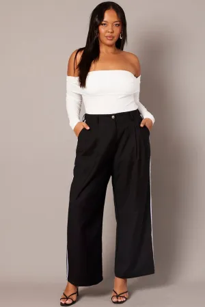 Low Profile Fasteners Black Wide Leg Pants Side Stripe