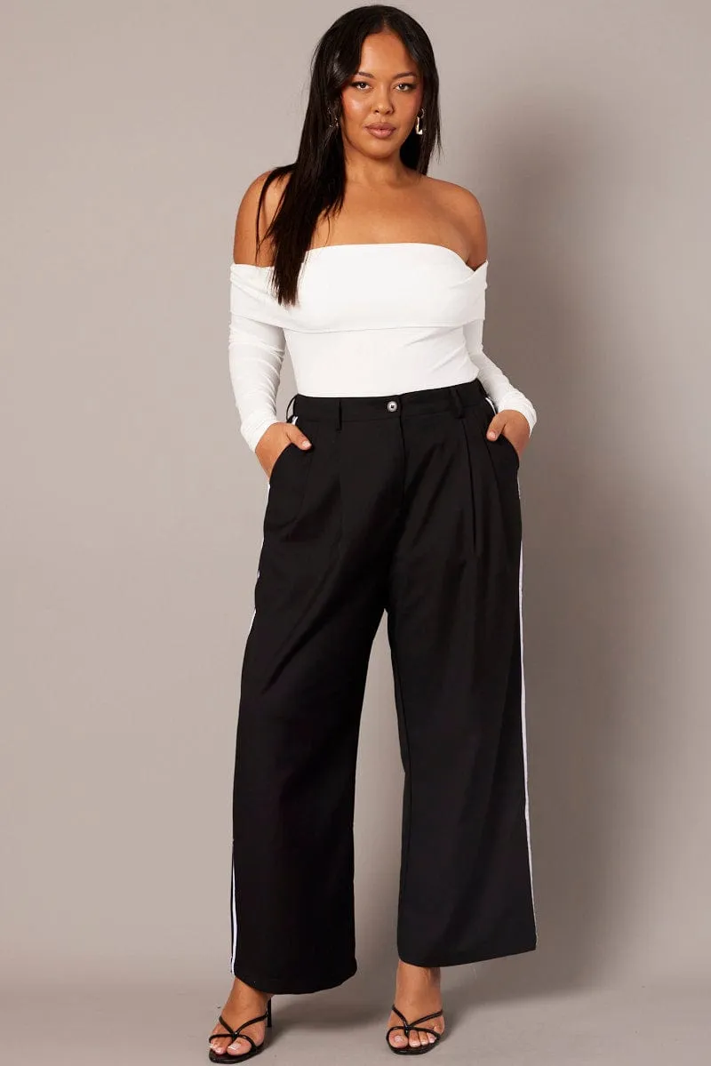 Low Profile Fasteners Black Wide Leg Pants Side Stripe
