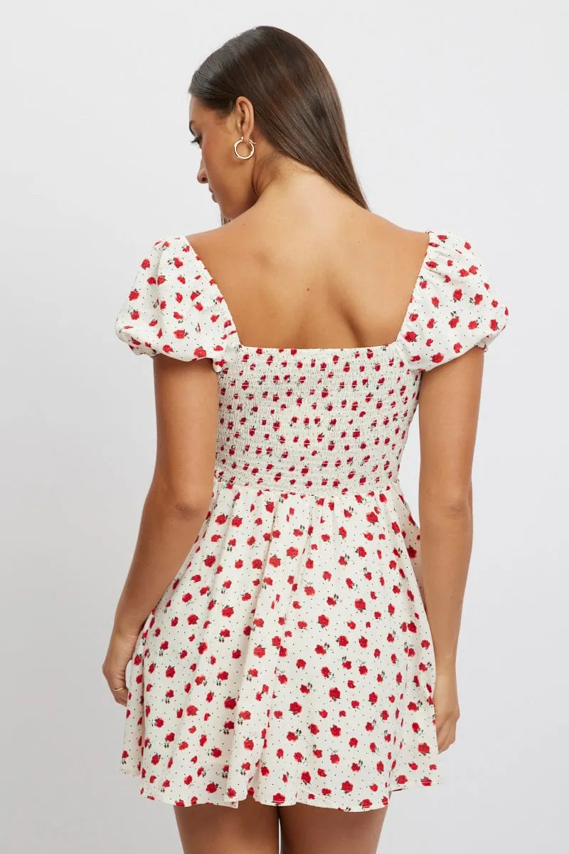 City Mode Red Ditsy Fit And Flare Dress Mini