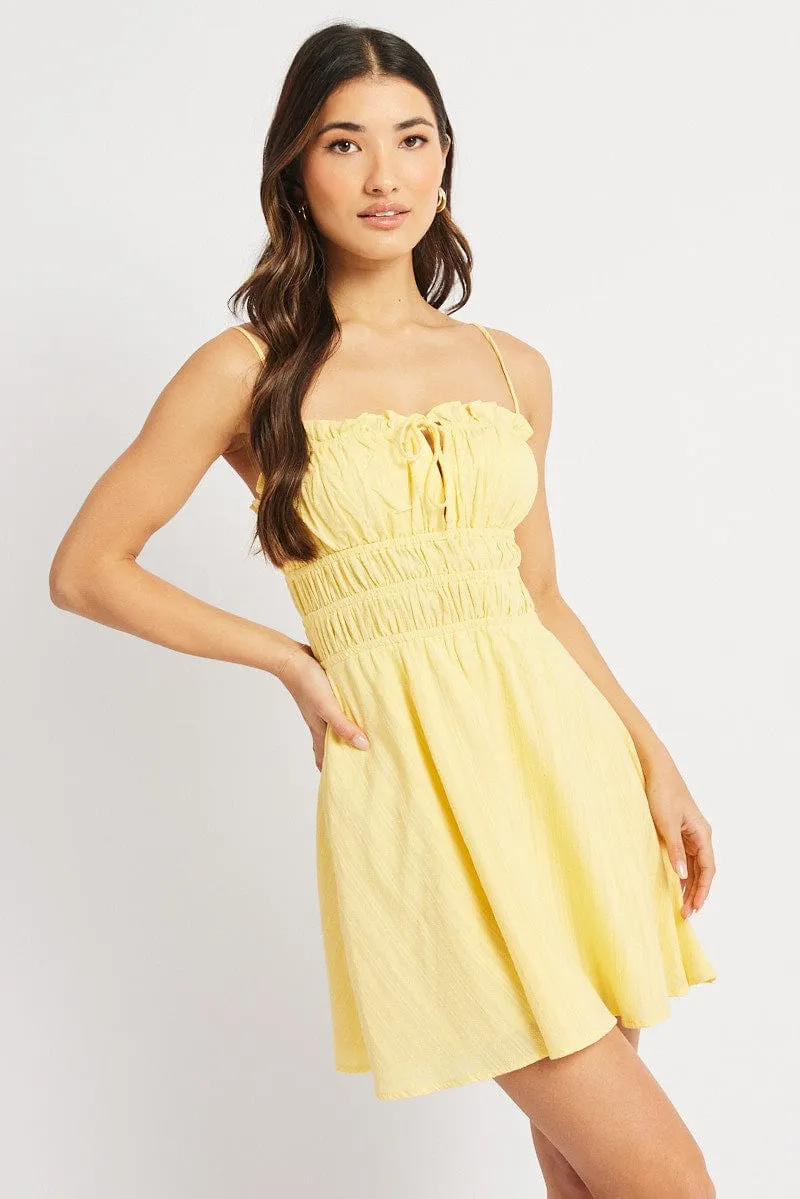Y2K Feel Youthful Vibe Yellow Fit And Flare Dress Mini