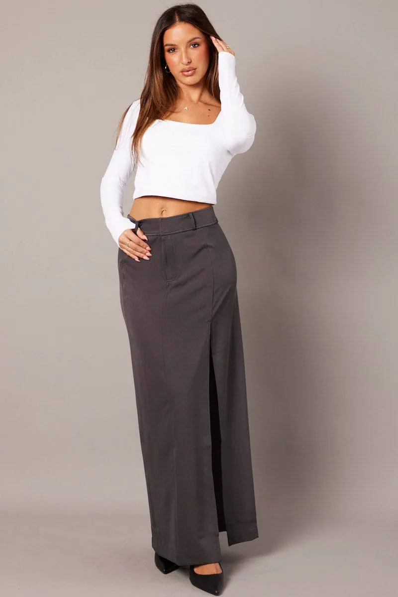 Grey Midi Skirt Tailored High Waist Structured silhouette Neutral Tone