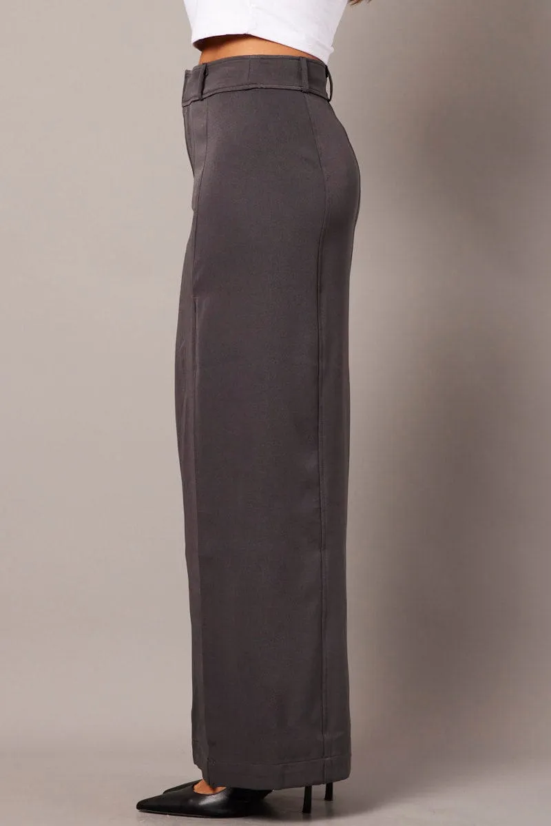Future Fashion Subtle Look Grey Midi Skirt Tailored High Waist
