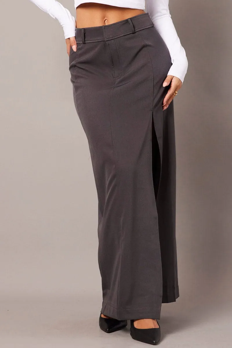 Vibrant Touch Sleek Motion Grey Midi Skirt Tailored High Waist