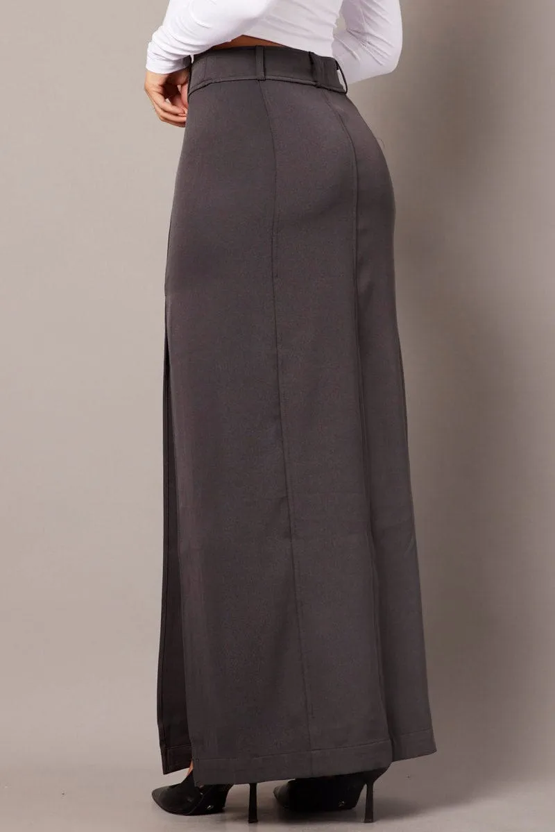 Grey Midi Skirt Tailored High Waist Classic Elegance