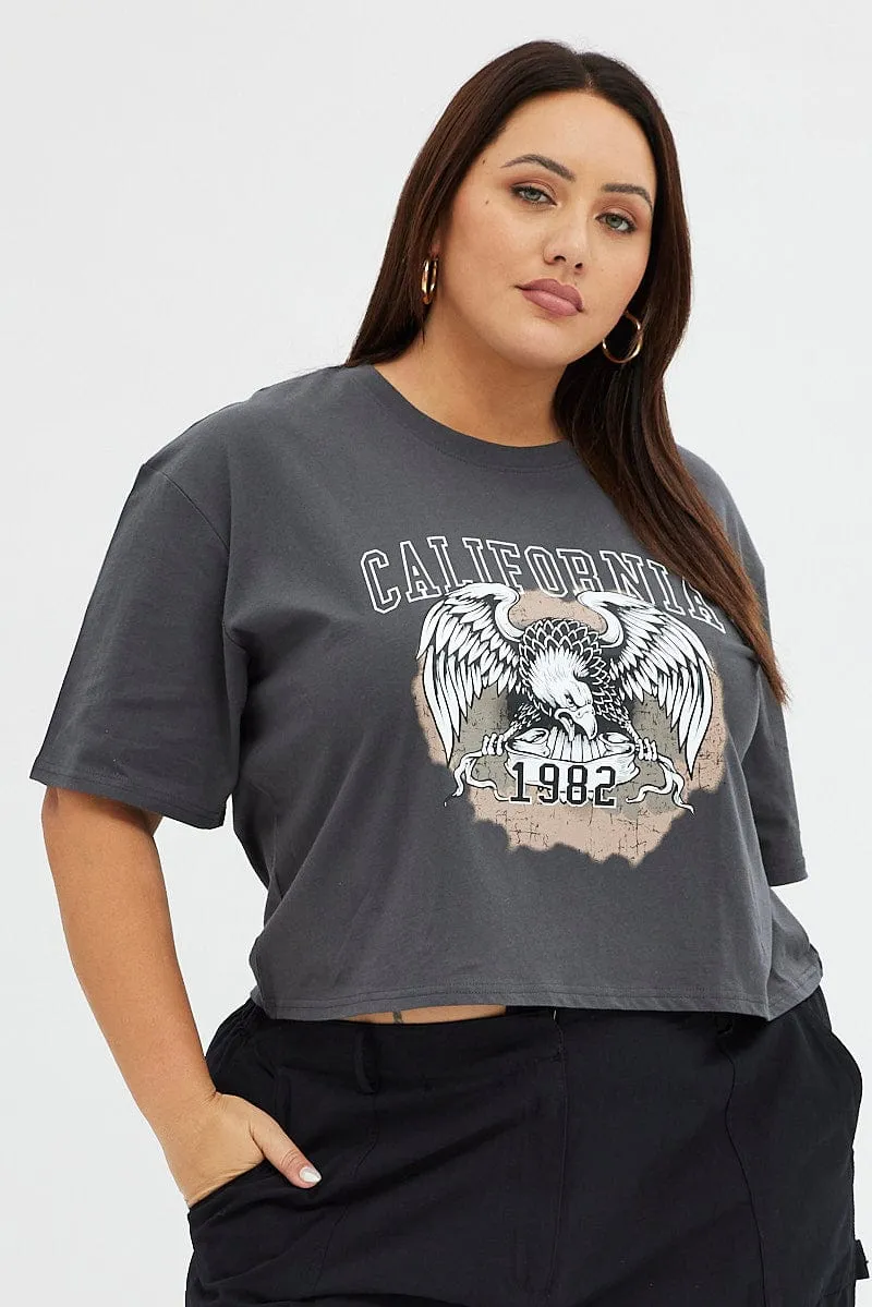 Grey Short Sleeve California Eagle T-shirt Essential Fit