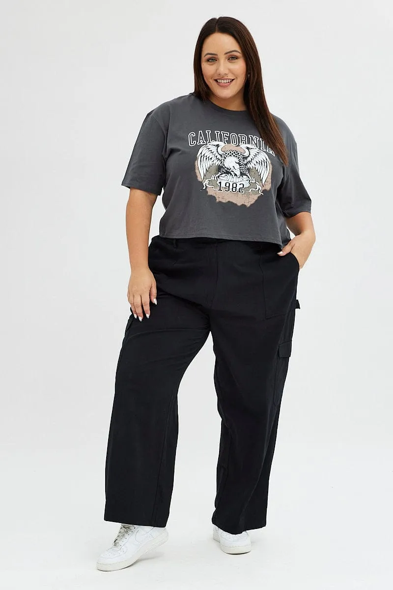 Grey Short Sleeve California Eagle T-shirt UV protection layer Unisex