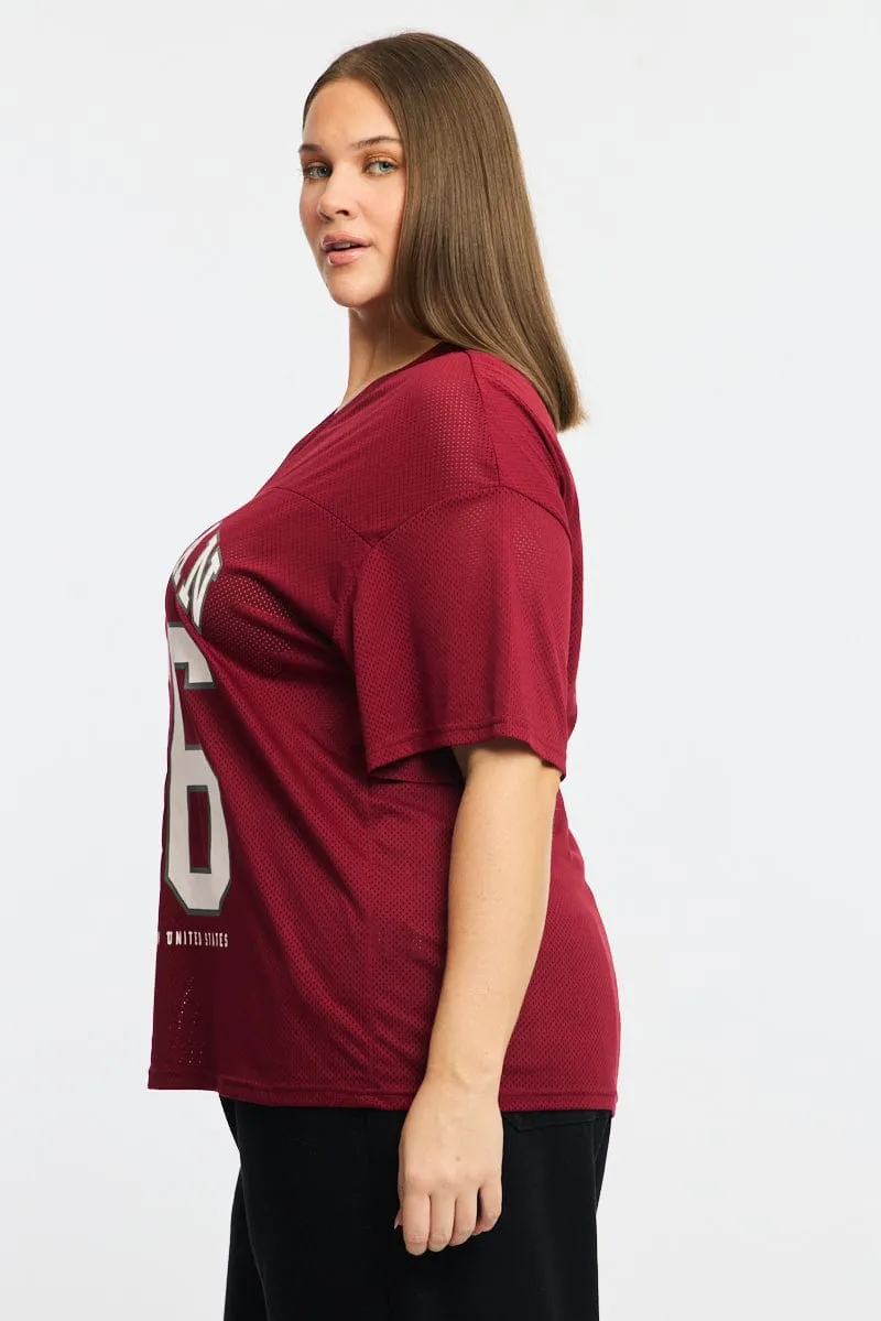 Stylish Day Wear Trendy Wear Red Sport Tee Short Sleeve V-neck