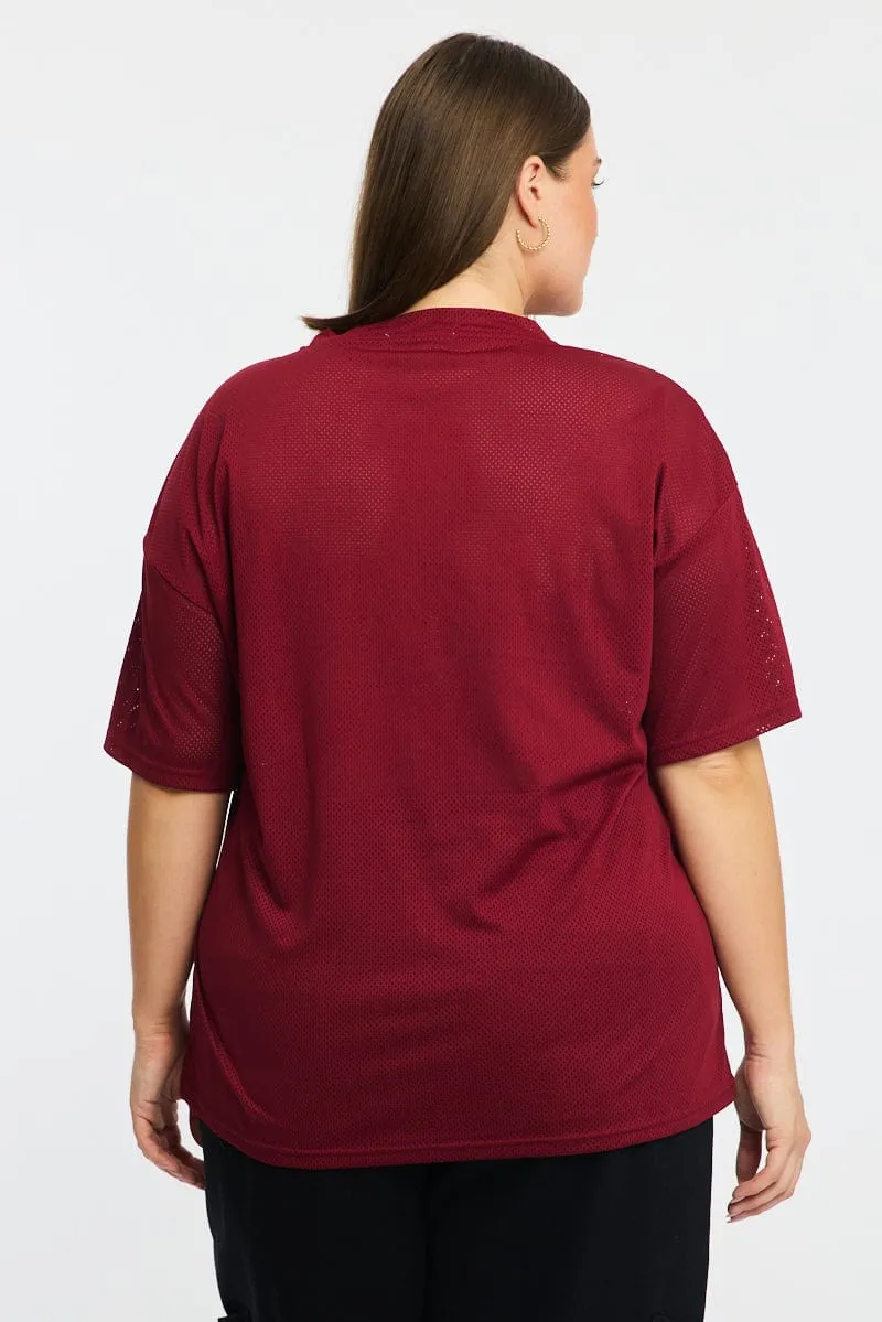 family gathering Trendy Layering Red Sport Tee Short Sleeve V-neck