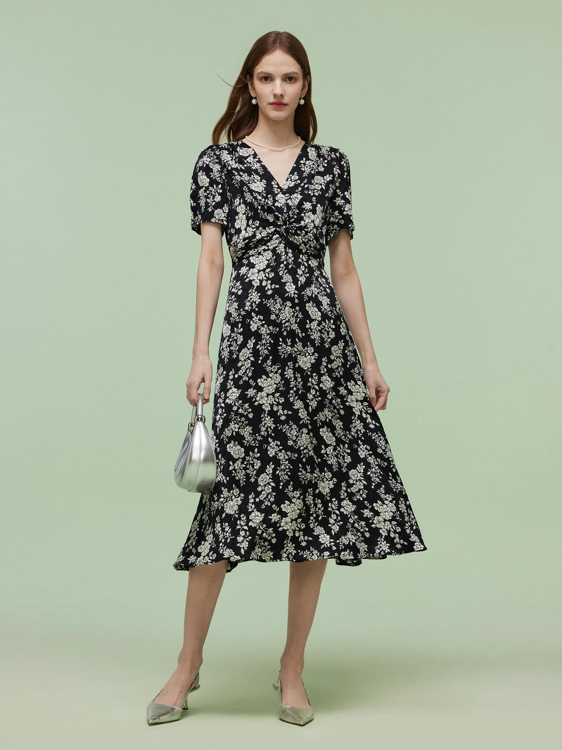 Floral Print Twist Front Women Midi Dress laid-back style Cherry Grove