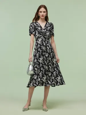 Floral Print Twist Front Women Midi Dress Charming Fit