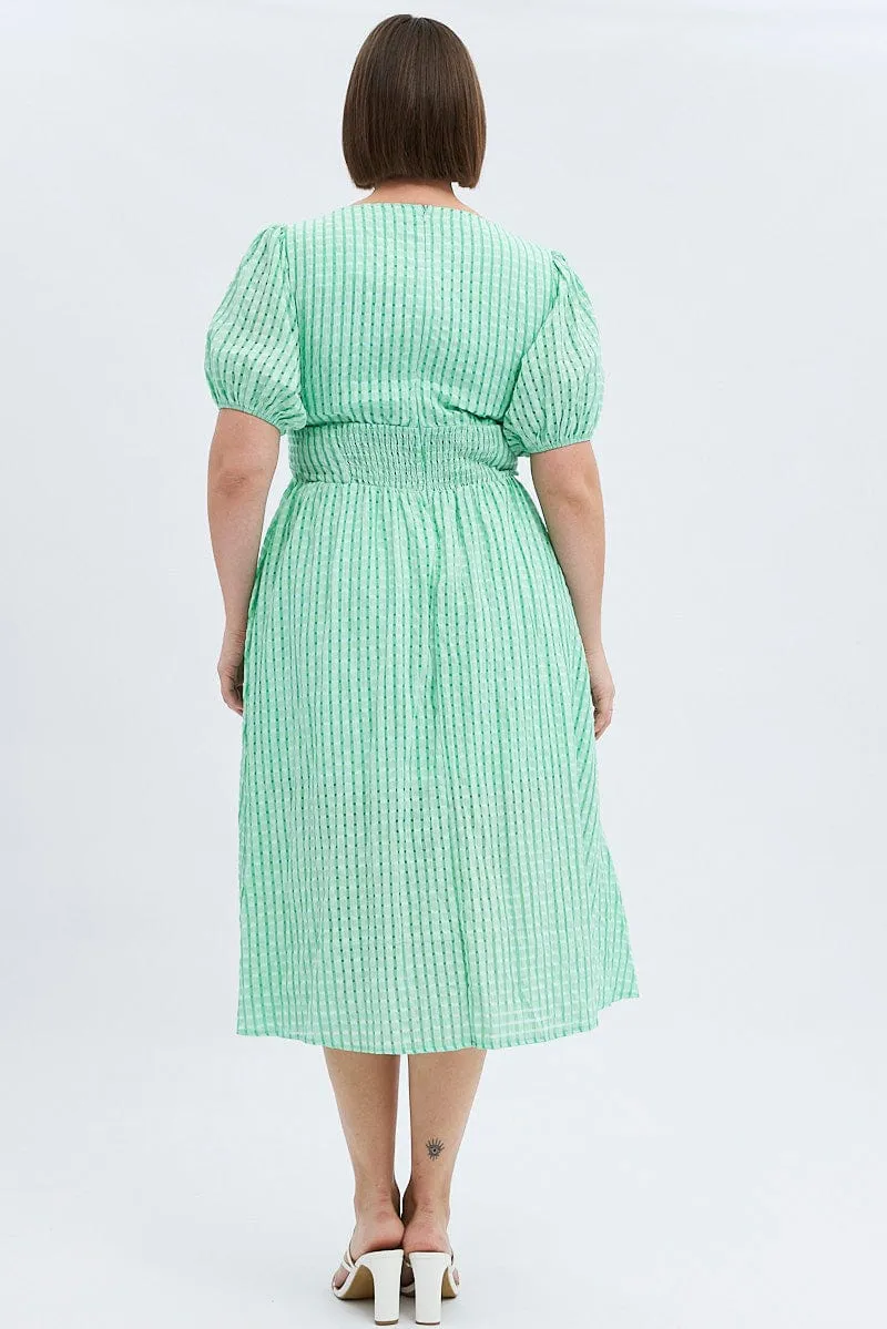 Green Midi Dress Short Puff Sleeve Urban Ease