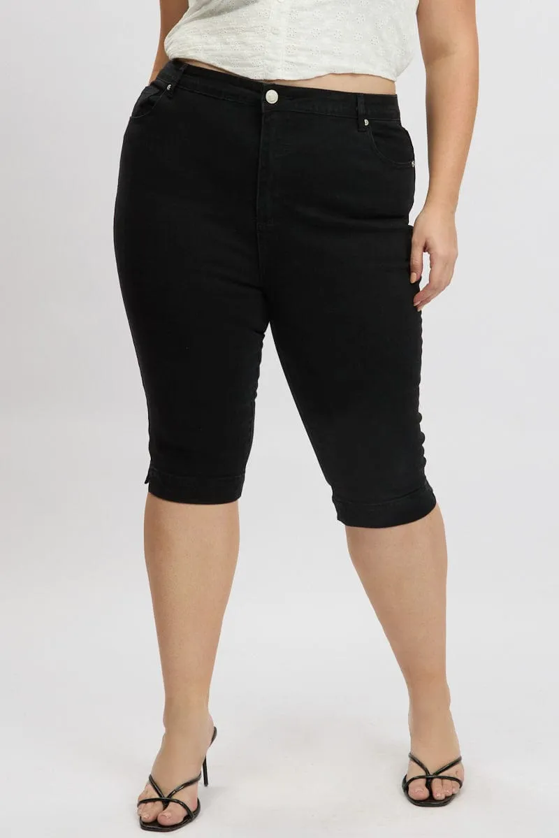 Winter Fashion Black Capri Jeans Mid Rise