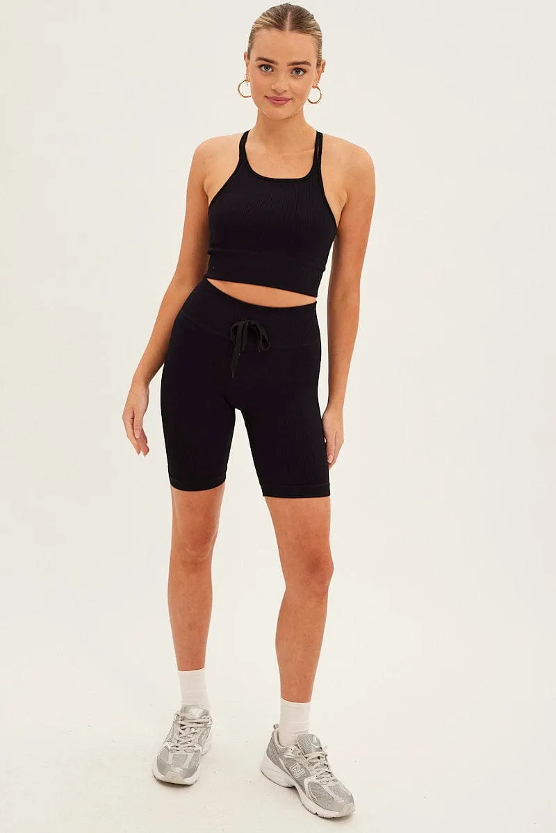 Cool Hooded Jacket Clean Cut Black Seamless Activewear Singlet Basic Top