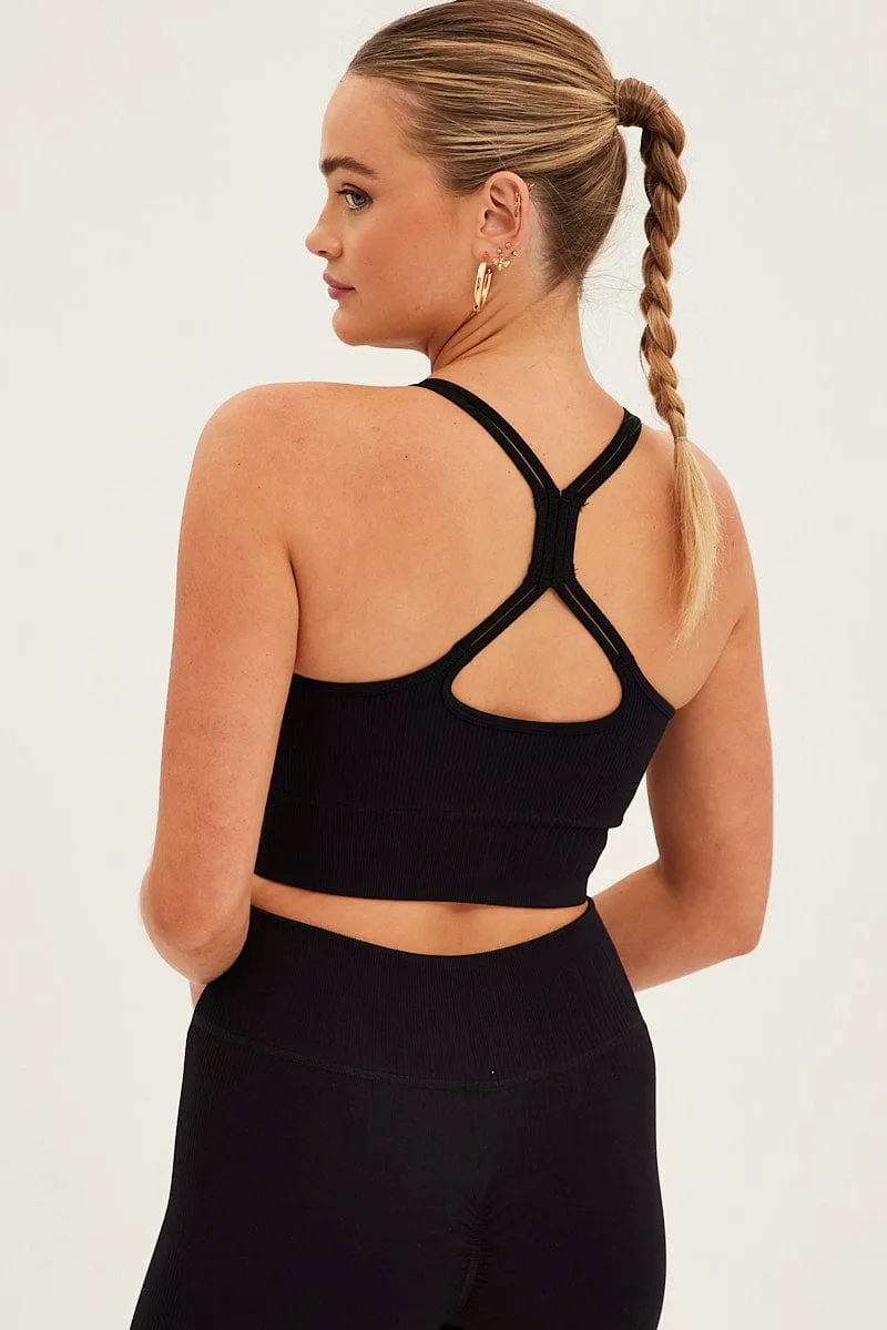 Polish Tone Accessory Fashion Black Seamless Activewear Singlet Basic Top