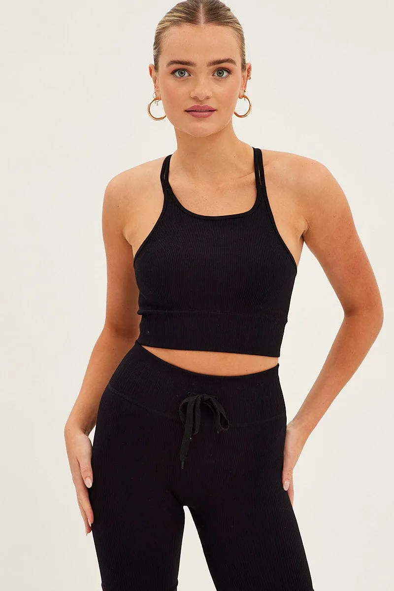 AntiClingFabric Compact Packable Design Black Seamless Activewear Singlet Basic Top