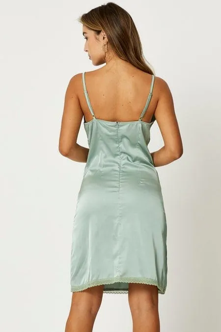 Hero Fit Relaxed Look Green Lace Trim Slip Dress
