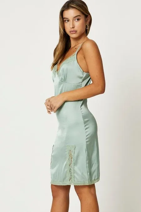 Green Lace Trim Slip Dress Practical Boots