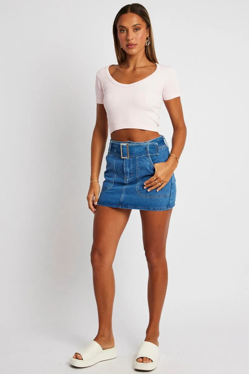 Casual Sweater Pink Crop T Shirt Short Sleeve V Neck Seamless