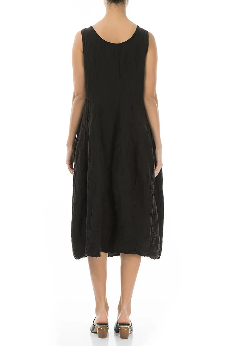 SeamlessConstruction LightweightTextile Sleeveless Balloon Crinkled Black Silk Dress