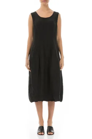 Cozy Jacket Weekend Style Sleeveless Balloon Crinkled Black Silk Dress