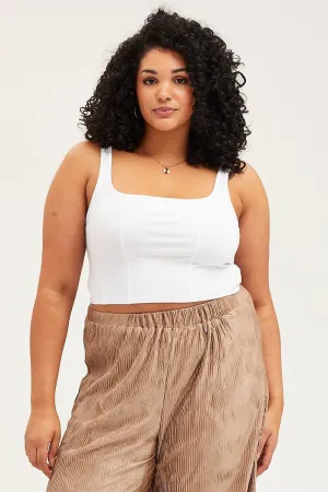 White Tank Top Square Neck Corset Crop Heroine Glow HighElasticity Fiber