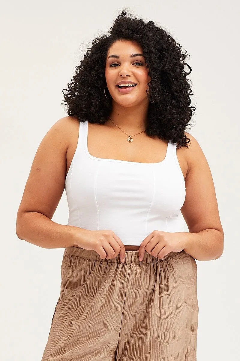 White Tank Top Square Neck Corset Crop DoubleLayered Collar