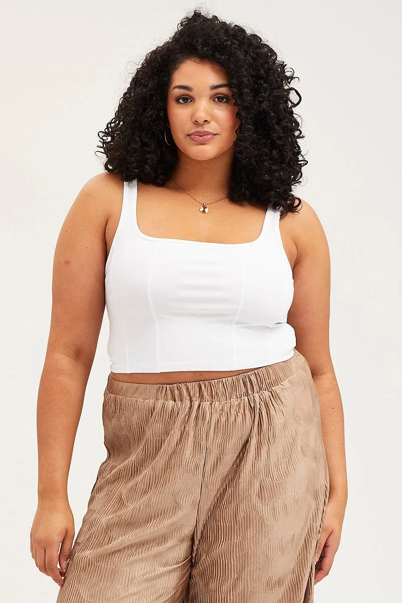 White Tank Top Square Neck Corset Crop Heroine Glow HighElasticity Fiber