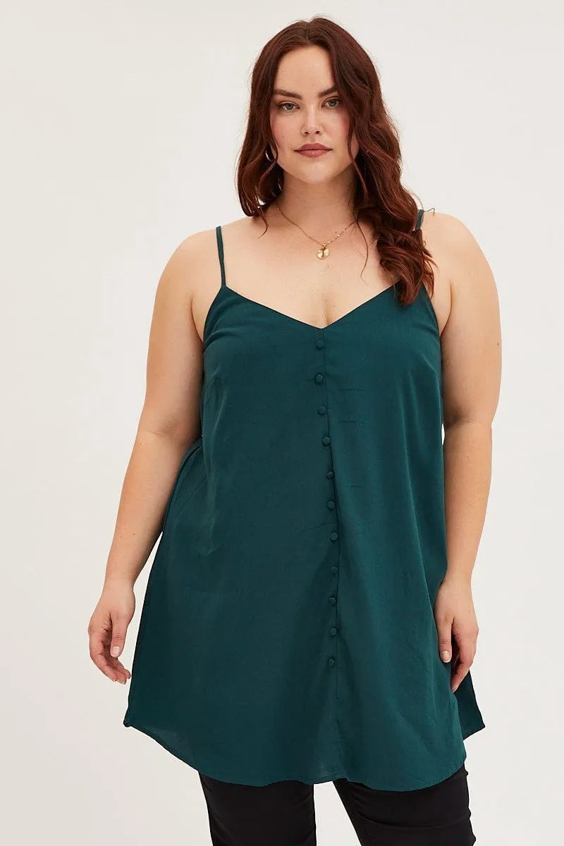 Blue Green Button Front Singlet Top Streetwear Style Flight Fit