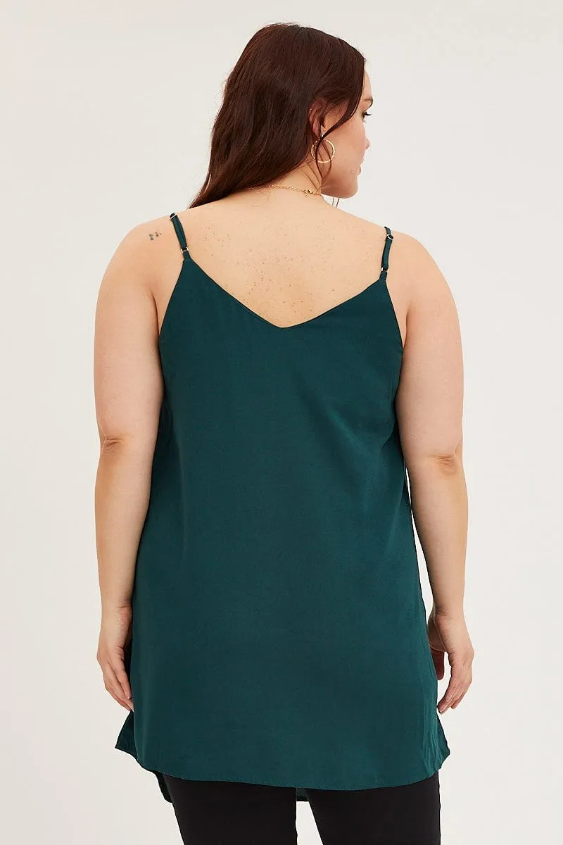 Story Glow Jewel tone Blue Green Button Front Singlet Top