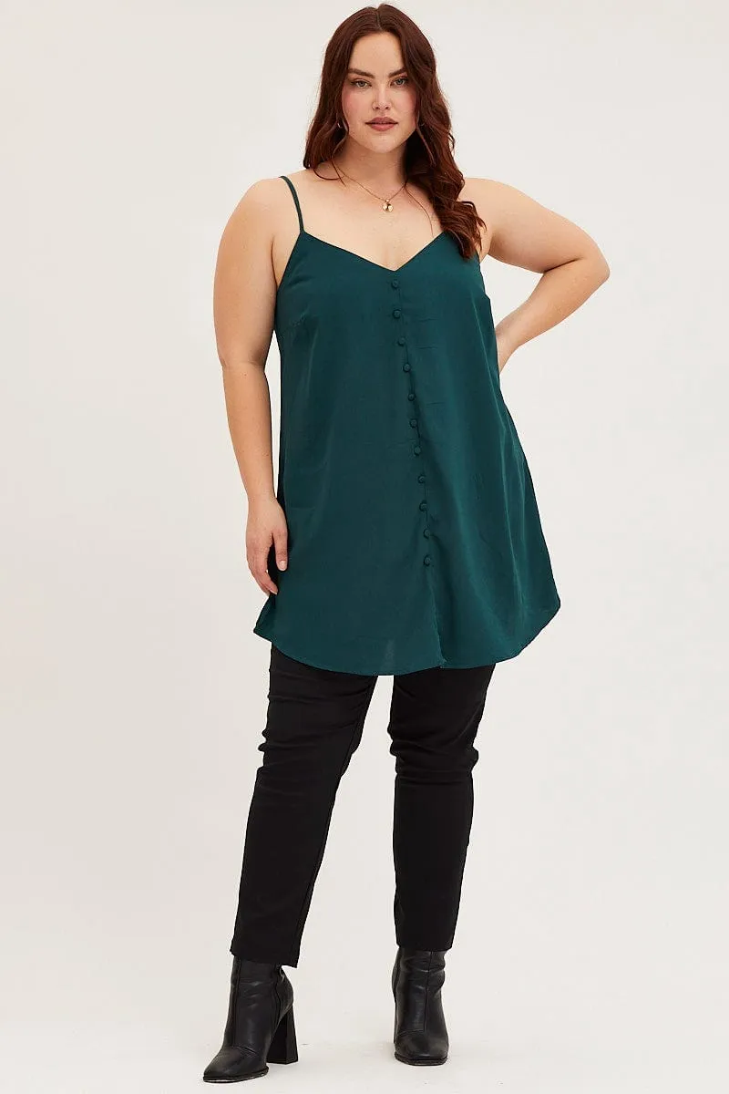 Smart Wear Trendy Jacket Blue Green Button Front Singlet Top