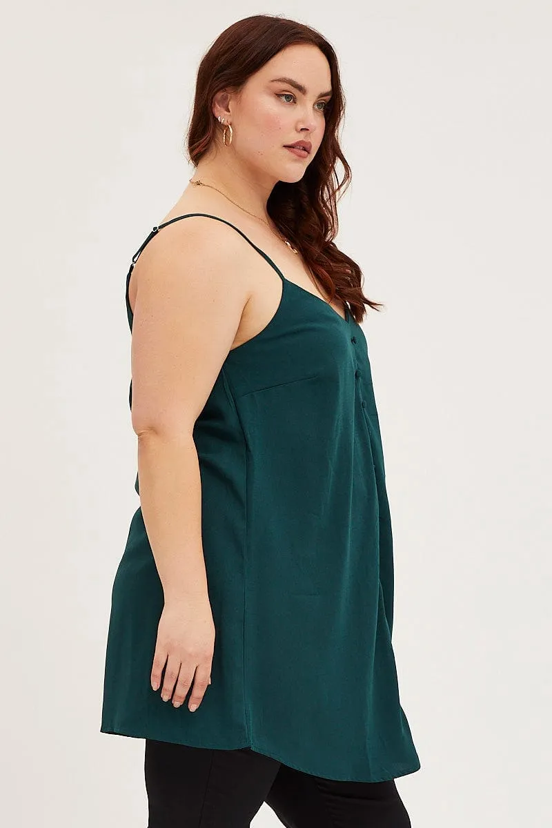 Blue Green Button Front Singlet Top Dance Flow VersatileCuff