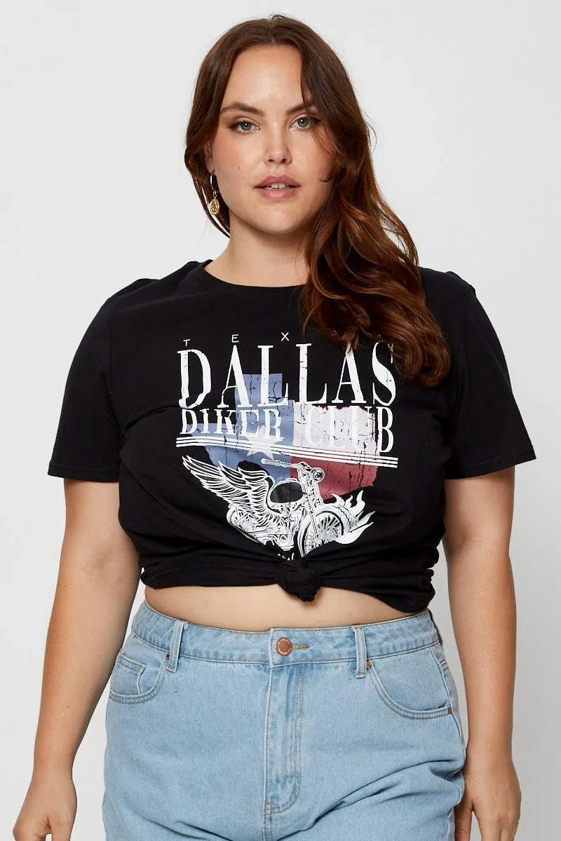Weekend Ready Black Graphic T-shirt Crew Neck Short Sleeve