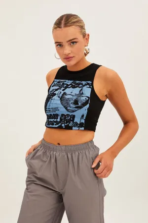 Black Graphic Crop Tank TaglessDesign