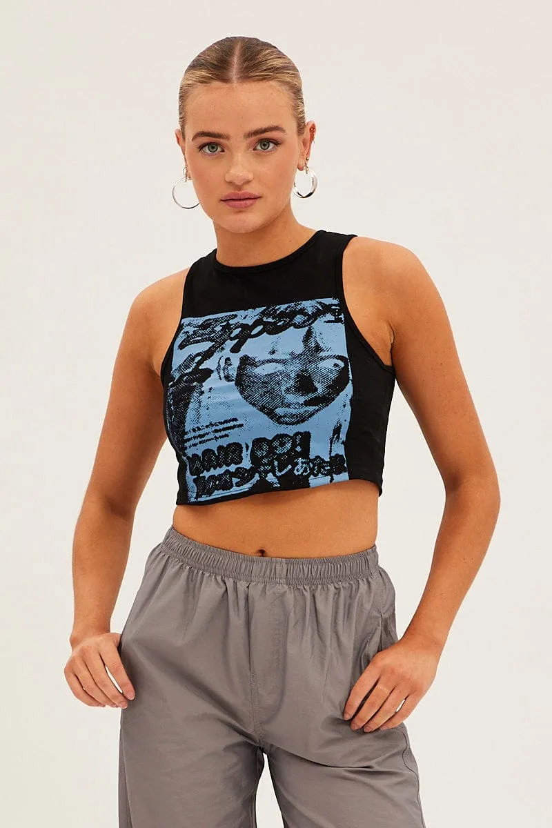 Work Safe Black Graphic Crop Tank